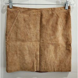 NWOT Camaieu Women's Mini Skirt 100% Split Leather Camel Tan Size EU 36/US Small